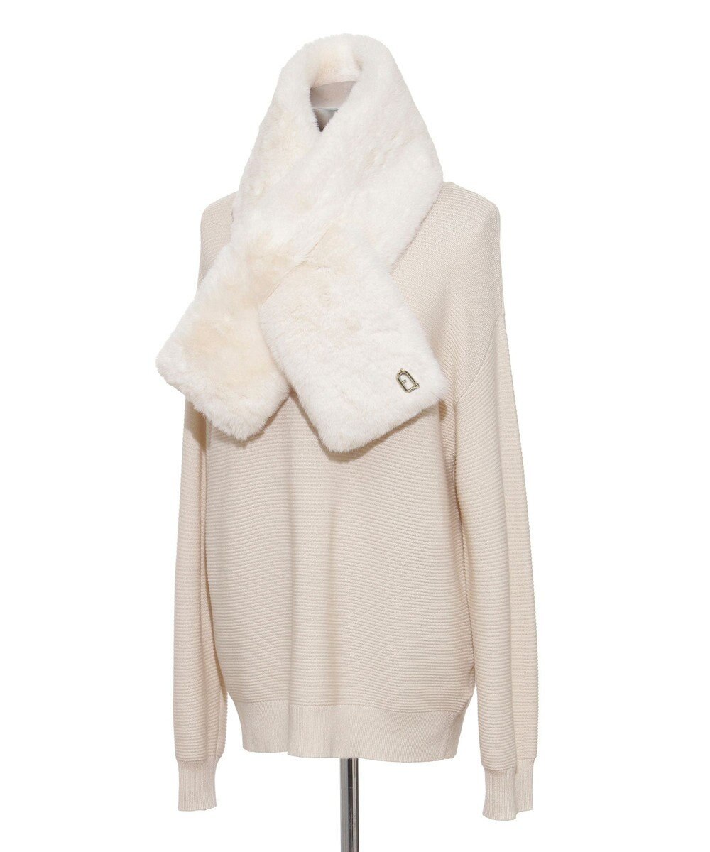 MOONBAT FURLA（フルラ）ビッグ差し込みファーティペット  アーチロゴ フェイクファー 