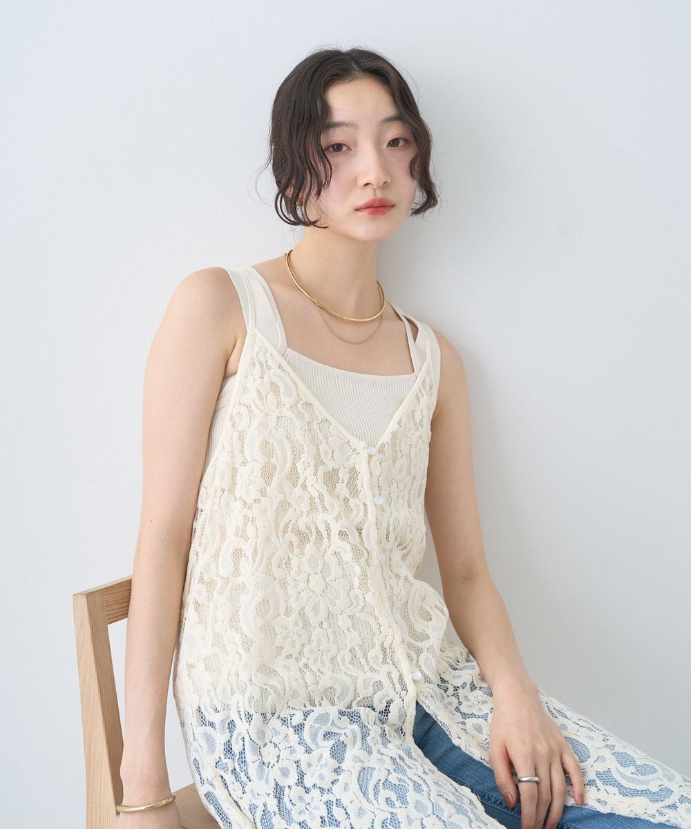 earth music&ecology 起毛レースレイヤードキャミワンピース 