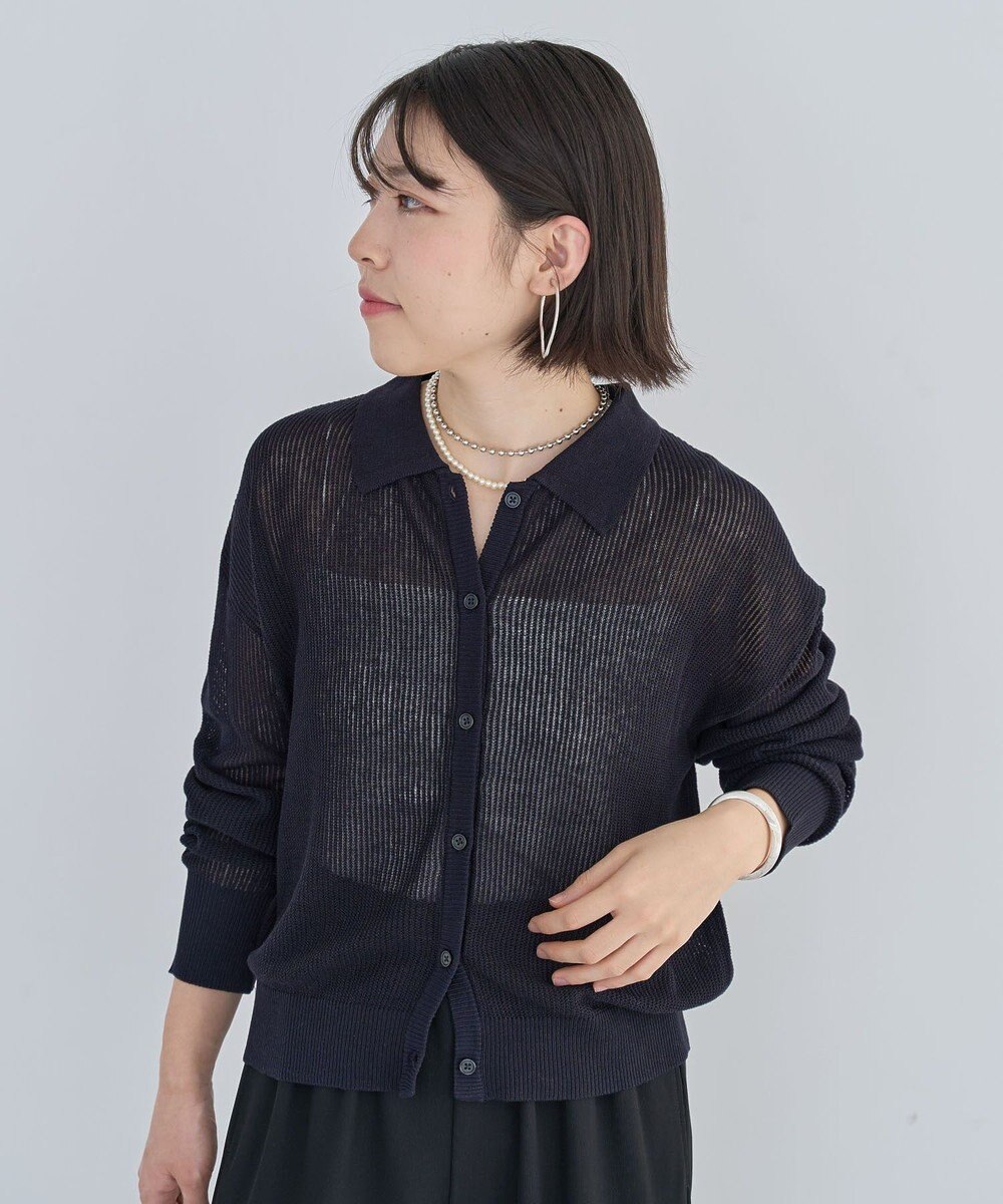 Green Parks 衿つきメッシュニットプルオーバー 