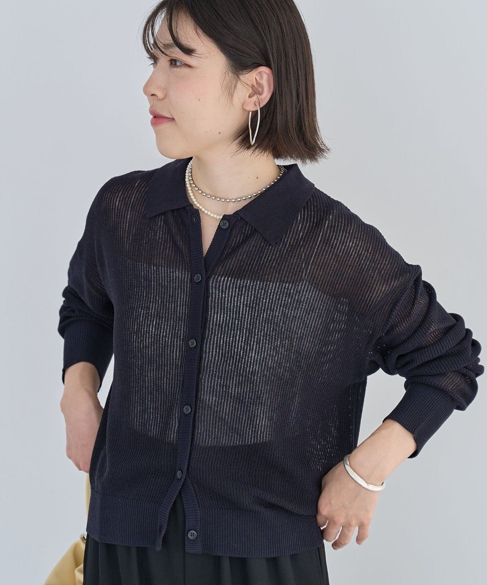 Green Parks 衿つきメッシュニットプルオーバー 