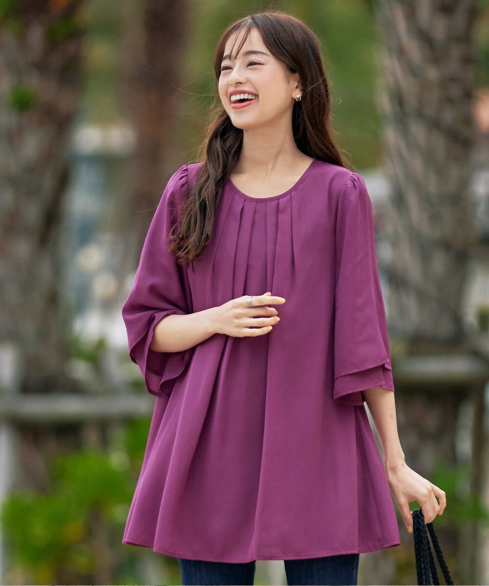 Tiaclasse 【洗える】レイヤードスリーブシフォンチュニック 