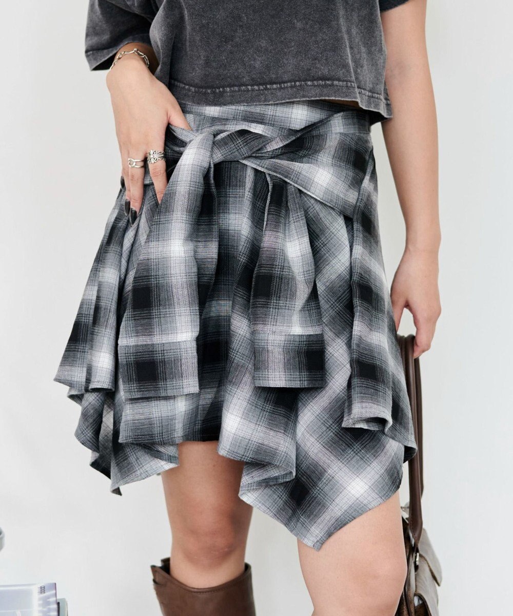 WEGO チェックシャツイレヘムミニスカート 