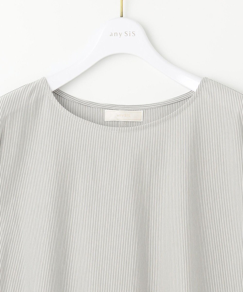 ANY SIS S 【洗える】シルケットストライプフレンチスリーブ カットソー 