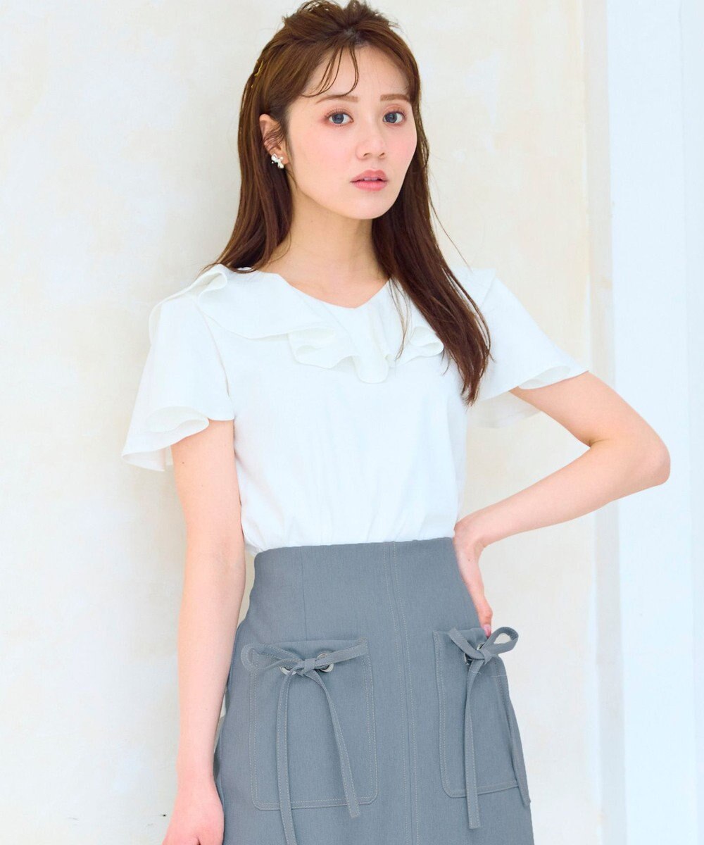 Feroux 【洗える・汗ジミが目立たない】ラッフル襟Tシャツ 