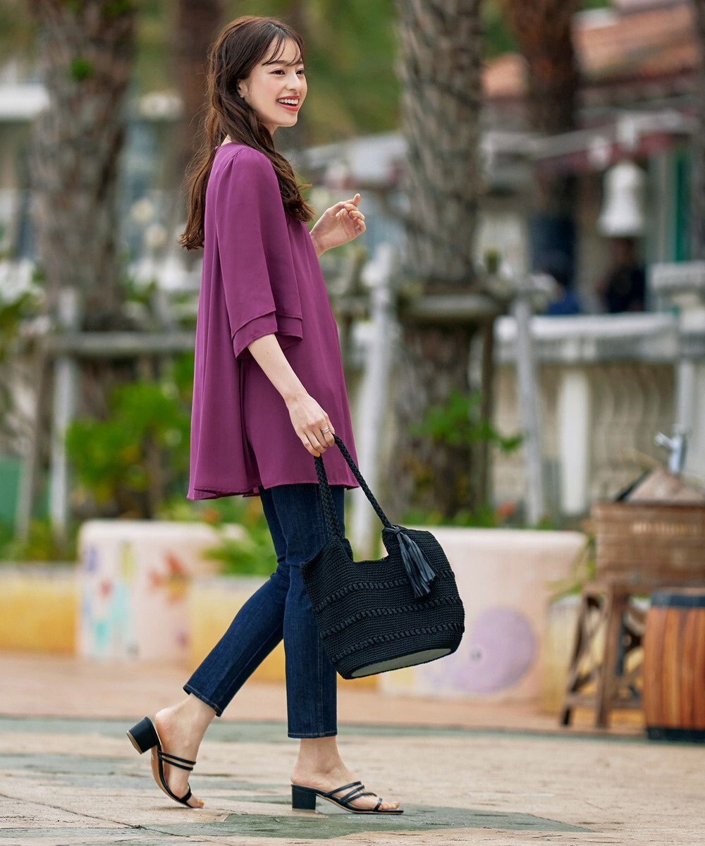 Tiaclasse 【洗える】レイヤードスリーブシフォンチュニック 