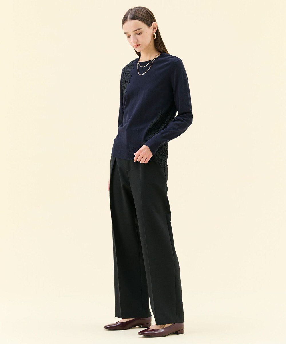 BEIGE， 【ご好評により新色追加！洗える】WILLOW / アシンメトリーレースクルーネックニット 