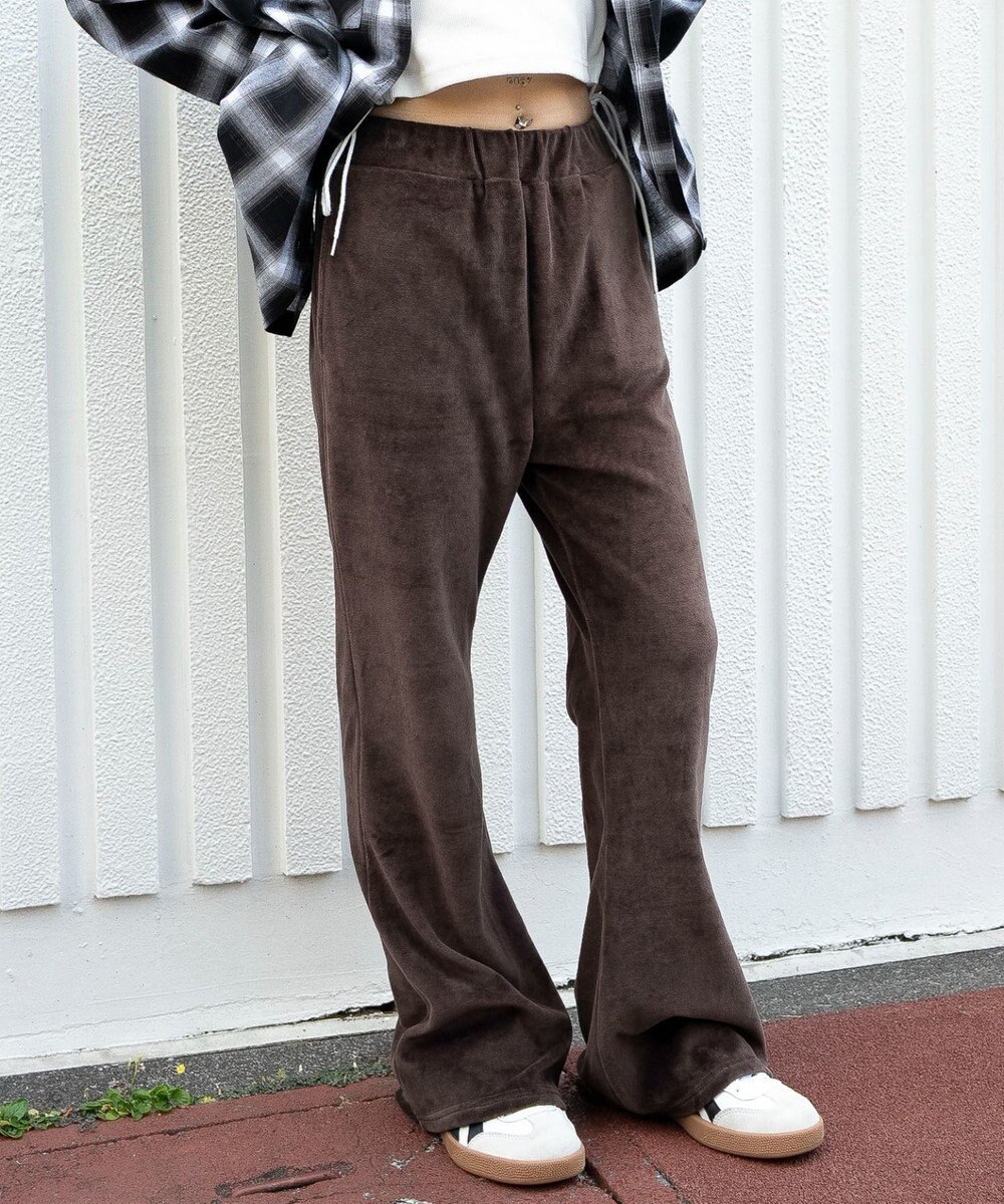 WEGO 【ウエストゴム】ベロアフレアパンツ 