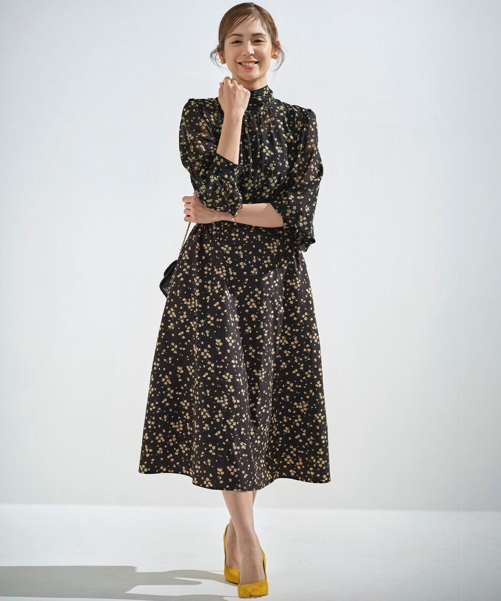 組曲 【前後着用可】シフォンオーガンプリント ボウタイワンピース 