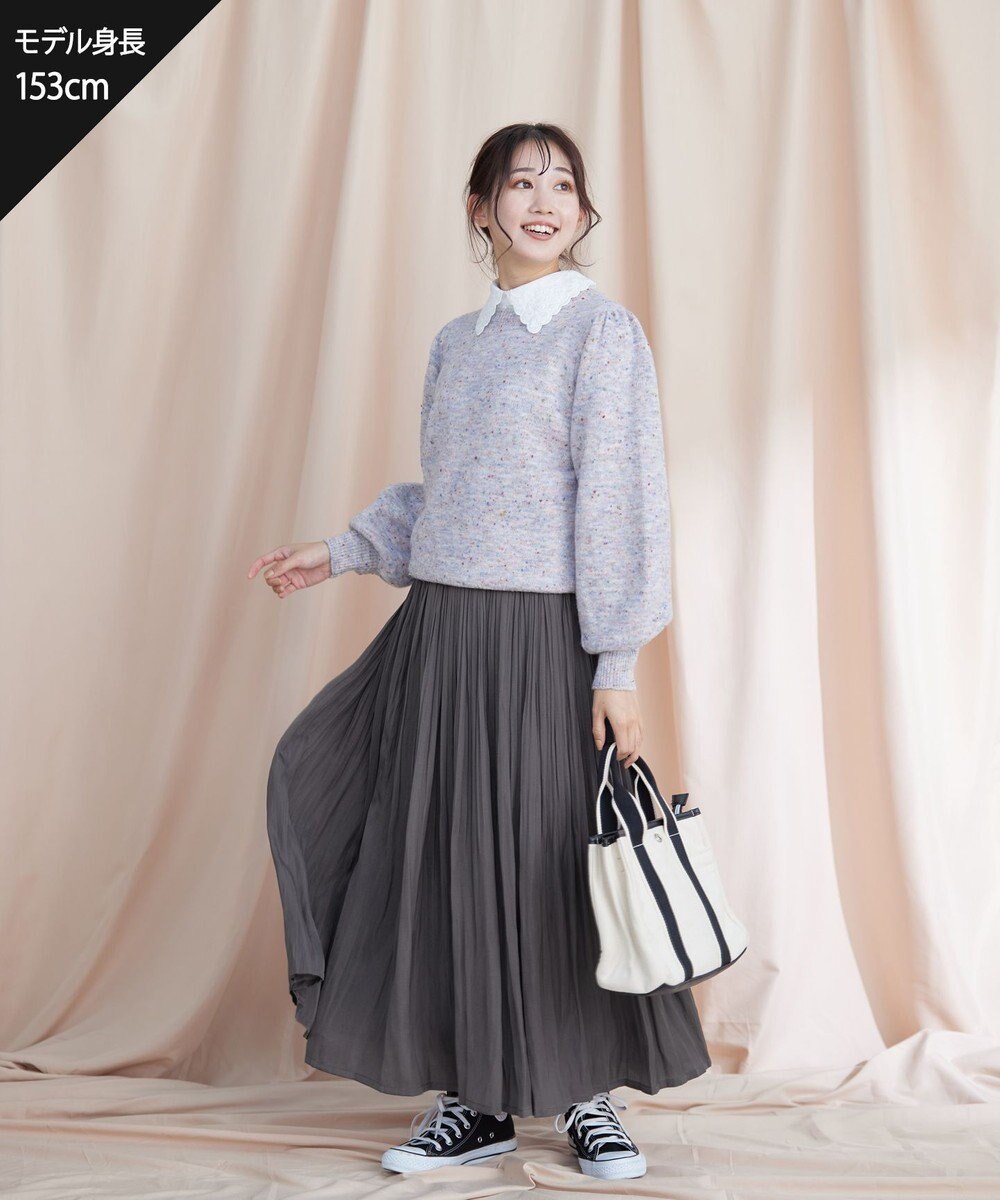 Tiaclasse L 【洗える】襟刺繍ピンタックブラウス 