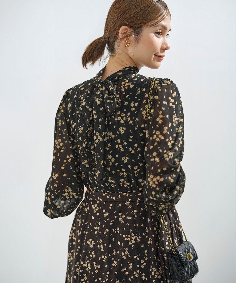 組曲 【前後着用可】シフォンオーガンプリント ボウタイワンピース 