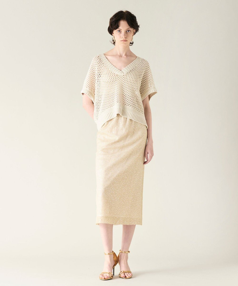 GRACE CONTINENTAL メッシュVネックニットトップ 