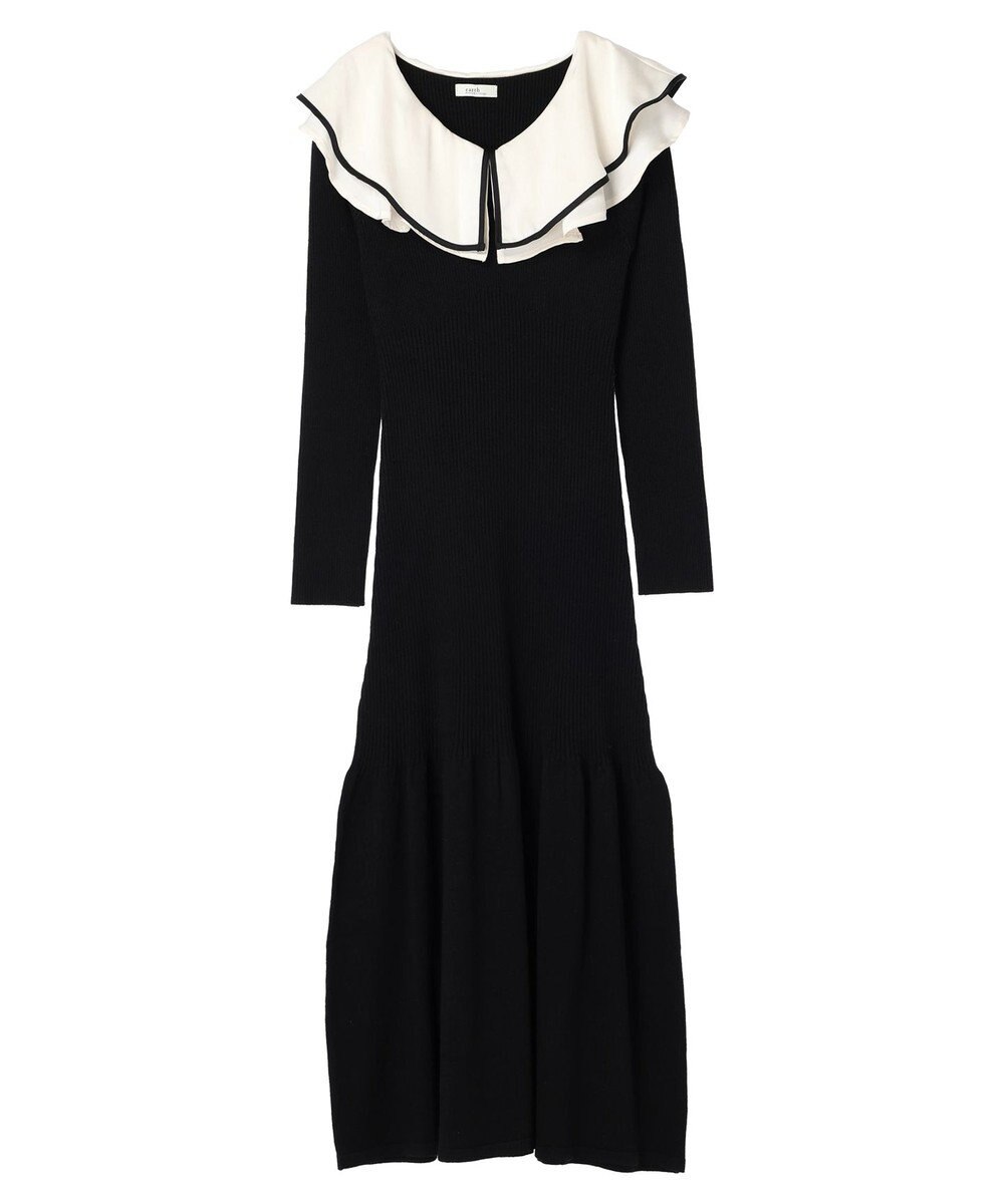 earth music&ecology パイピングフレアカラーニットワンピース 