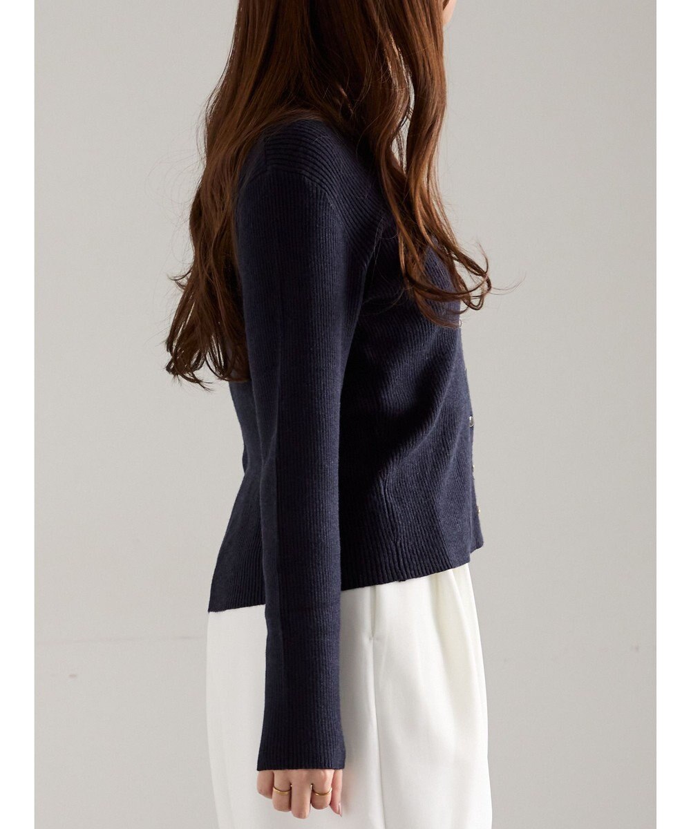 Te chichi ウェーブメタル釦Vネックリブカーディガン 