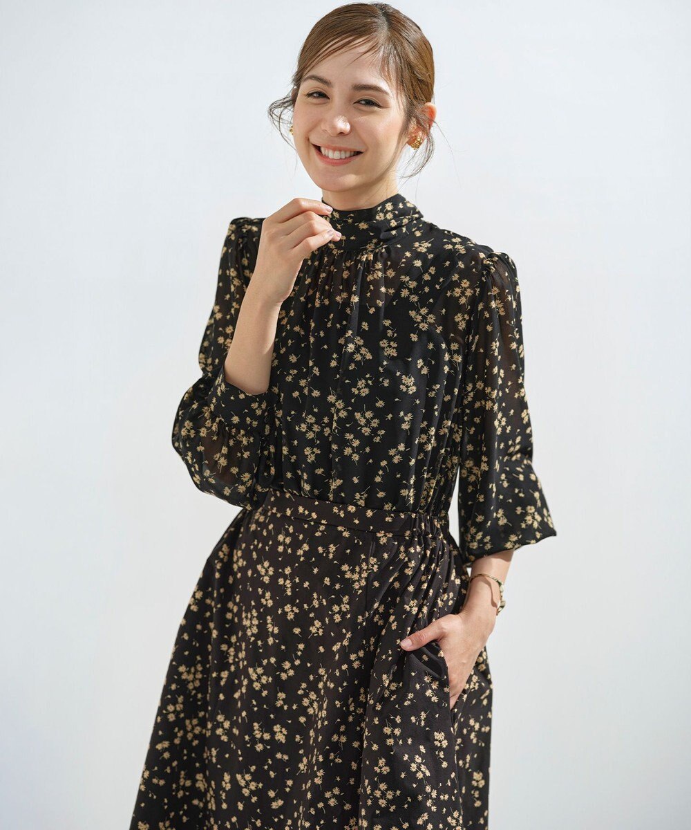 組曲 【前後着用可】シフォンオーガンプリント ボウタイワンピース 