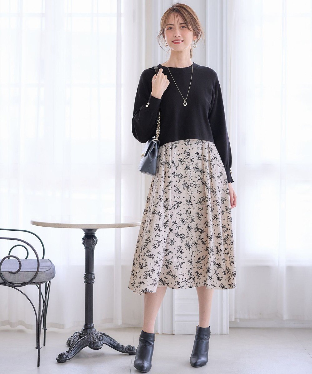 ANY SIS 【美人百花10月号掲載】ドルマンニット×プリントワンピース セット 