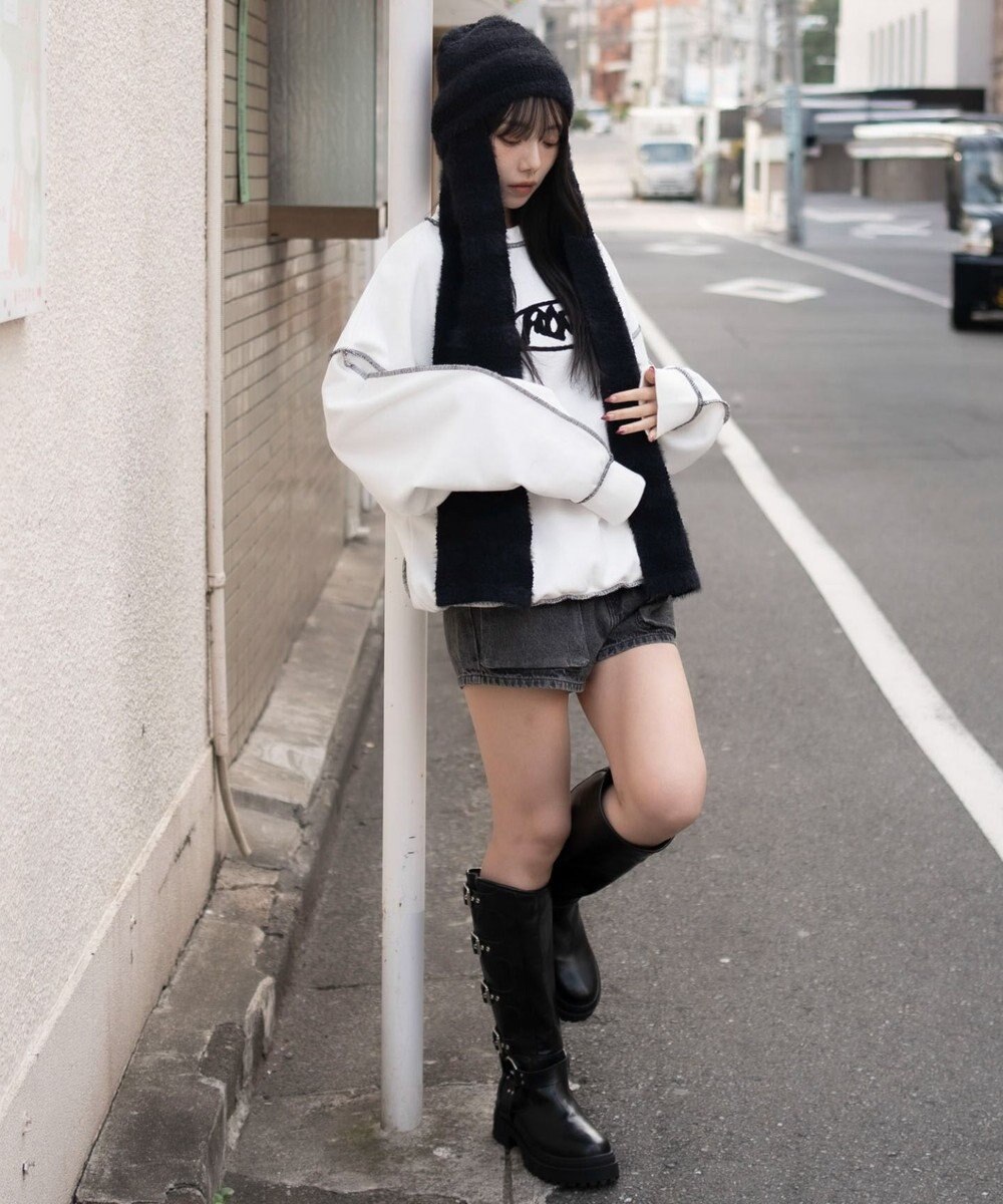 WEGO 【ユニセックス着用ITEM】ショートカラーステッチサガラロゴプルオーバー 