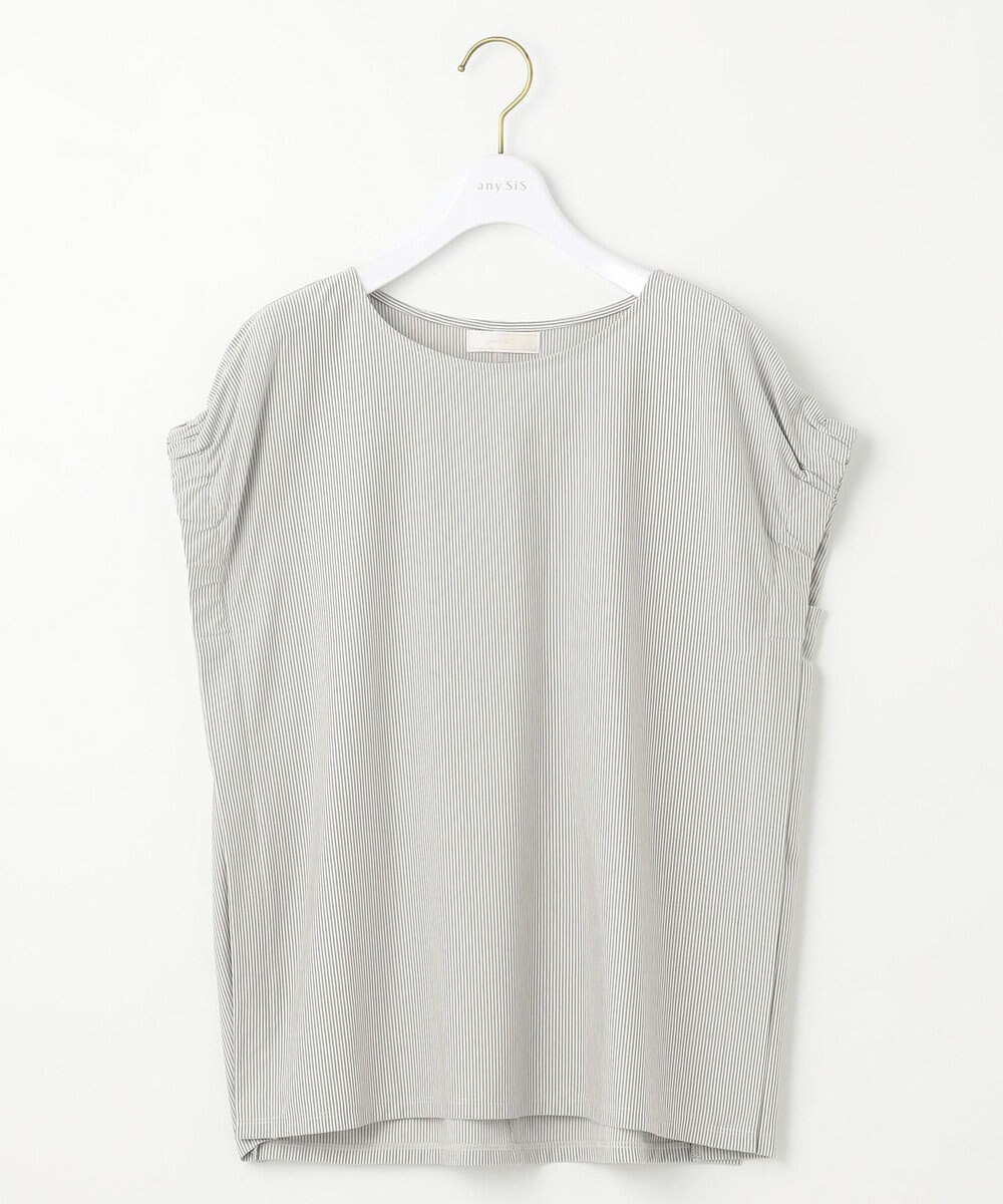 ANY SIS S 【洗える】シルケットストライプフレンチスリーブ カットソー 