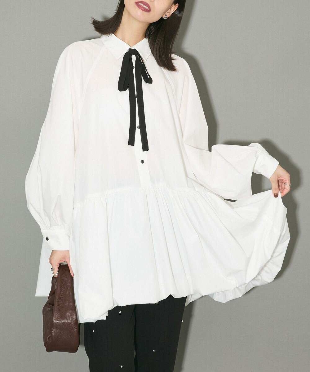 Green Parks ボウタイリボン付裾バルーンシャツワンピースⅡ 