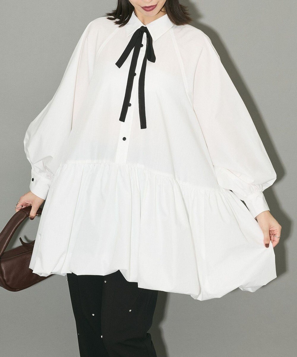 Green Parks ボウタイリボン付裾バルーンシャツワンピースⅡ 