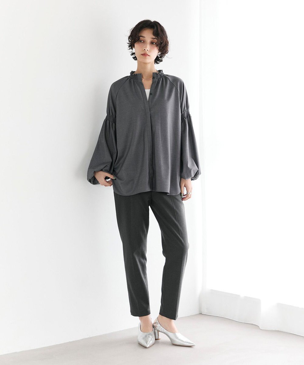 #Newans 【洗濯機可/しわになりにくい】シャーリングネック ボリュームスリーブブラウス 