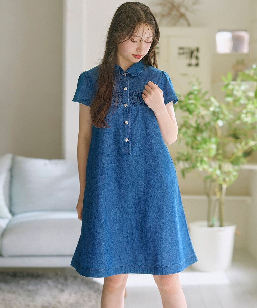 組曲 KIDS 【150-160㎝】 フラワーボタンデニムワンピース 