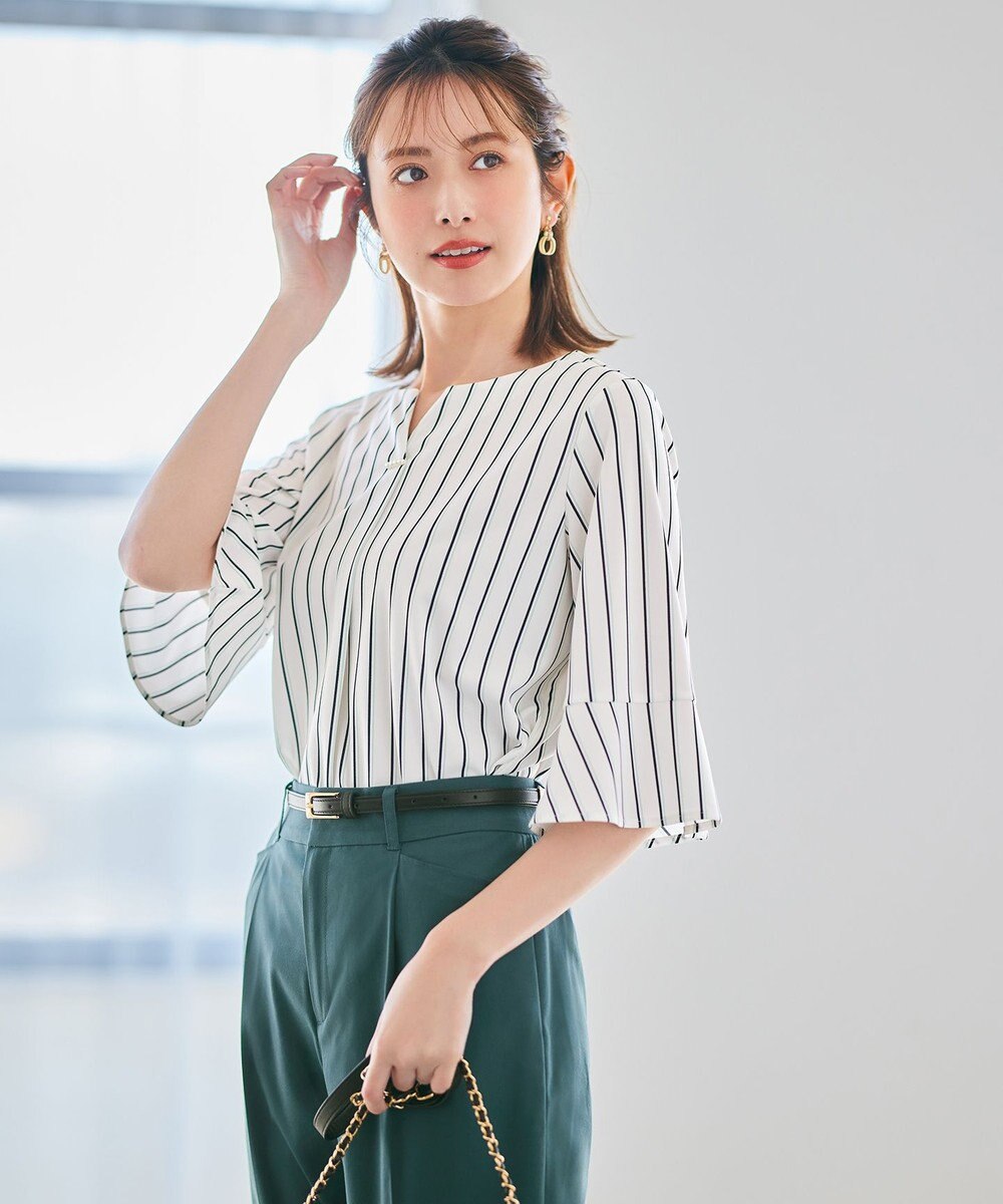 ANY SIS 【接触冷感・吸水速乾・UVケア】エアリードレープスムース 七分袖 ブラウス 