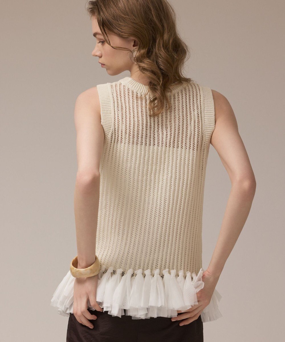 GRACE CONTINENTAL チュールフリンジニットトップ 