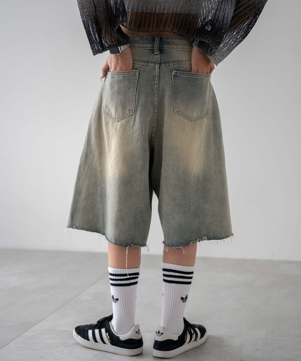 WEGO ウオッシュドデニムハーフパンツ 