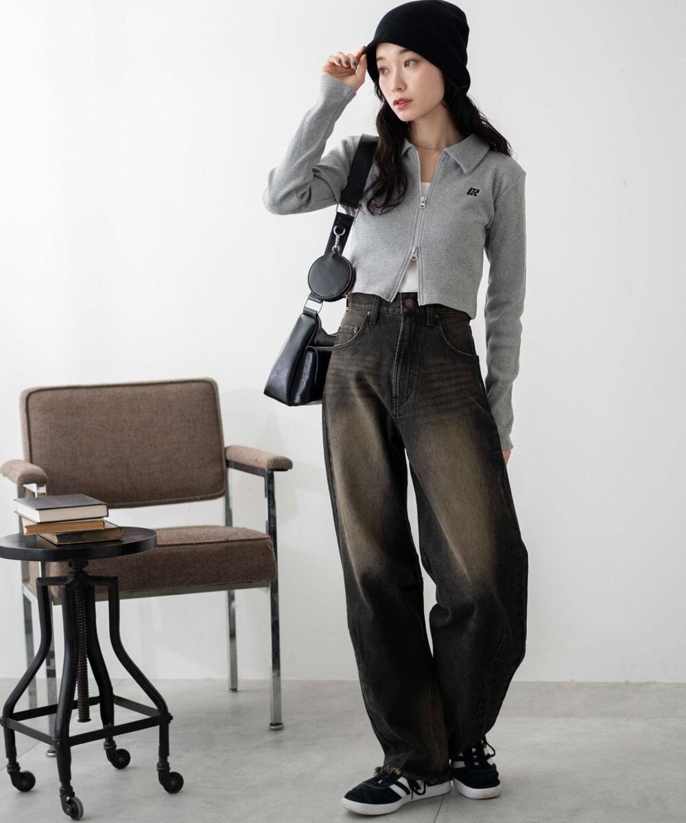 WEGO ワンポイント刺繍WZIP長袖トップス 