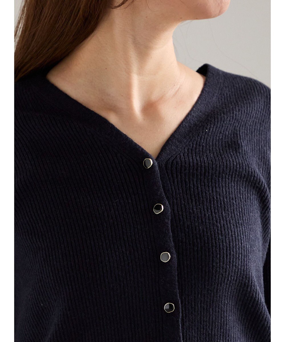 Te chichi ウェーブメタル釦Vネックリブカーディガン 