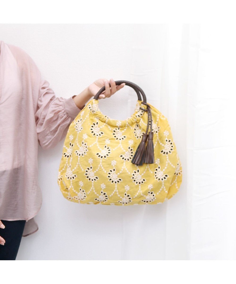 UNBILLION カシュカシュ cachecache / 花刺繍メッシュハンドルトートバッグ 