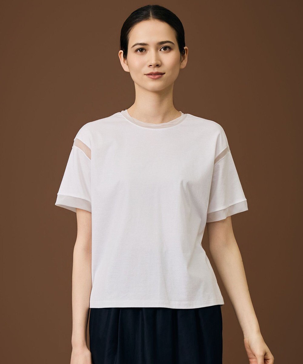 自由区 S ナチュラルコットンハイゲージシアーアクセント Tシャツ 