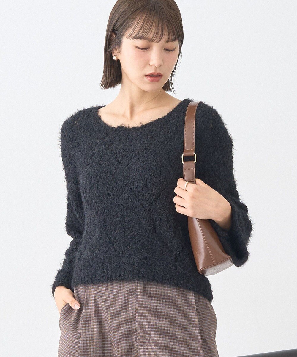 earth music&ecology シャギーミックス透かしハート柄ニットプルオーバ 