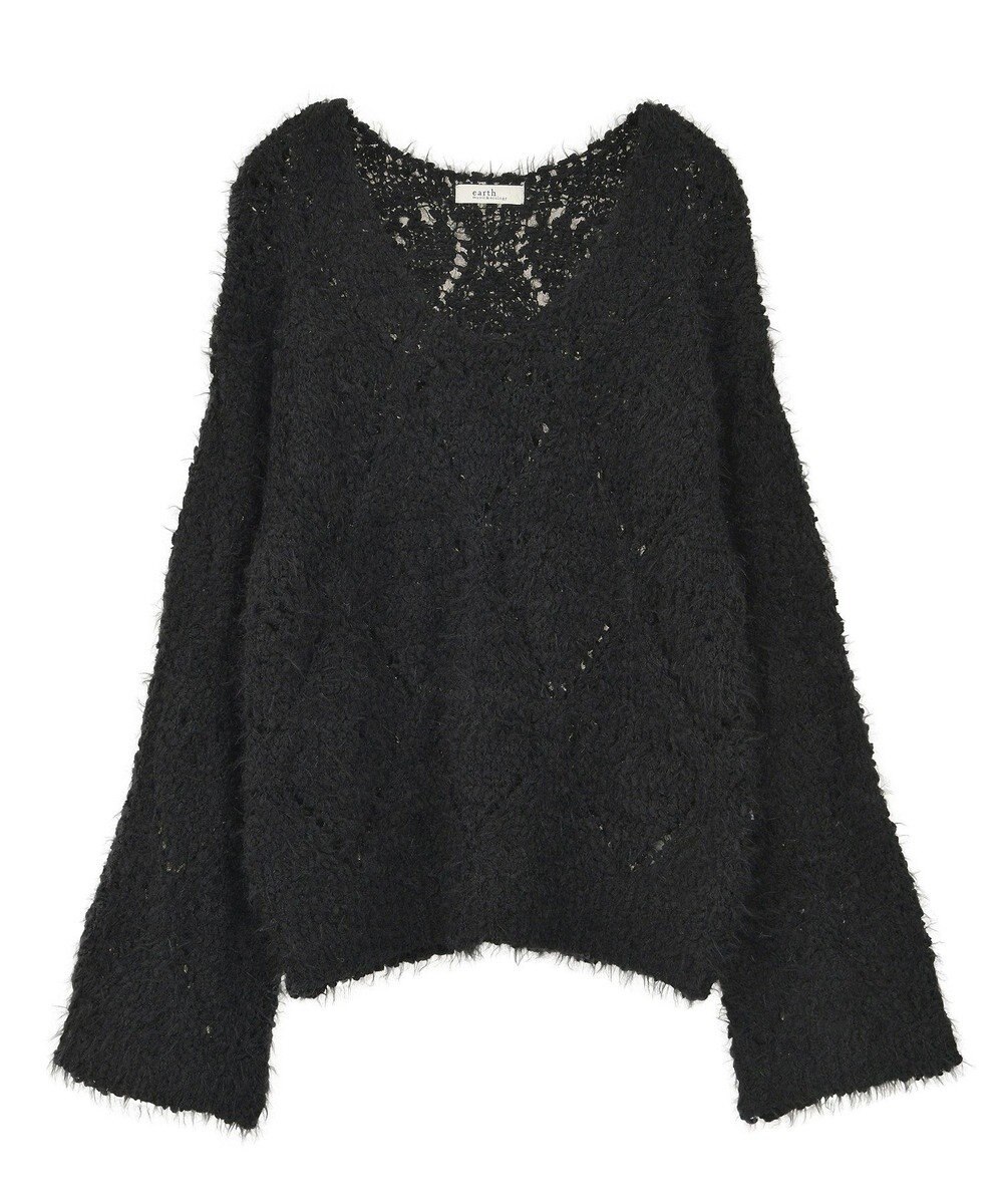 earth music&ecology シャギーミックス透かしハート柄ニットプルオーバ 