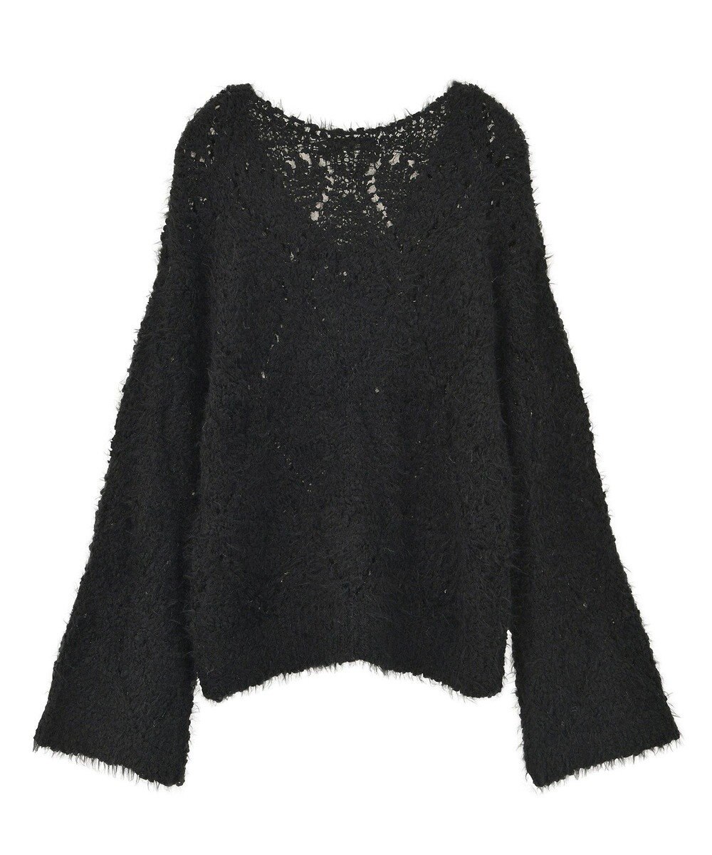 earth music&ecology シャギーミックス透かしハート柄ニットプルオーバ 