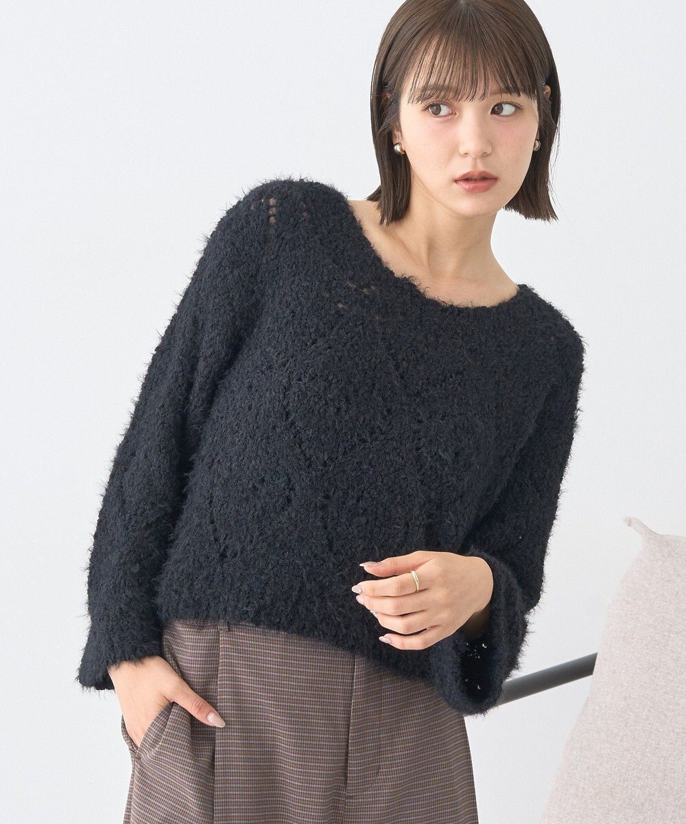 earth music&ecology シャギーミックス透かしハート柄ニットプルオーバ 