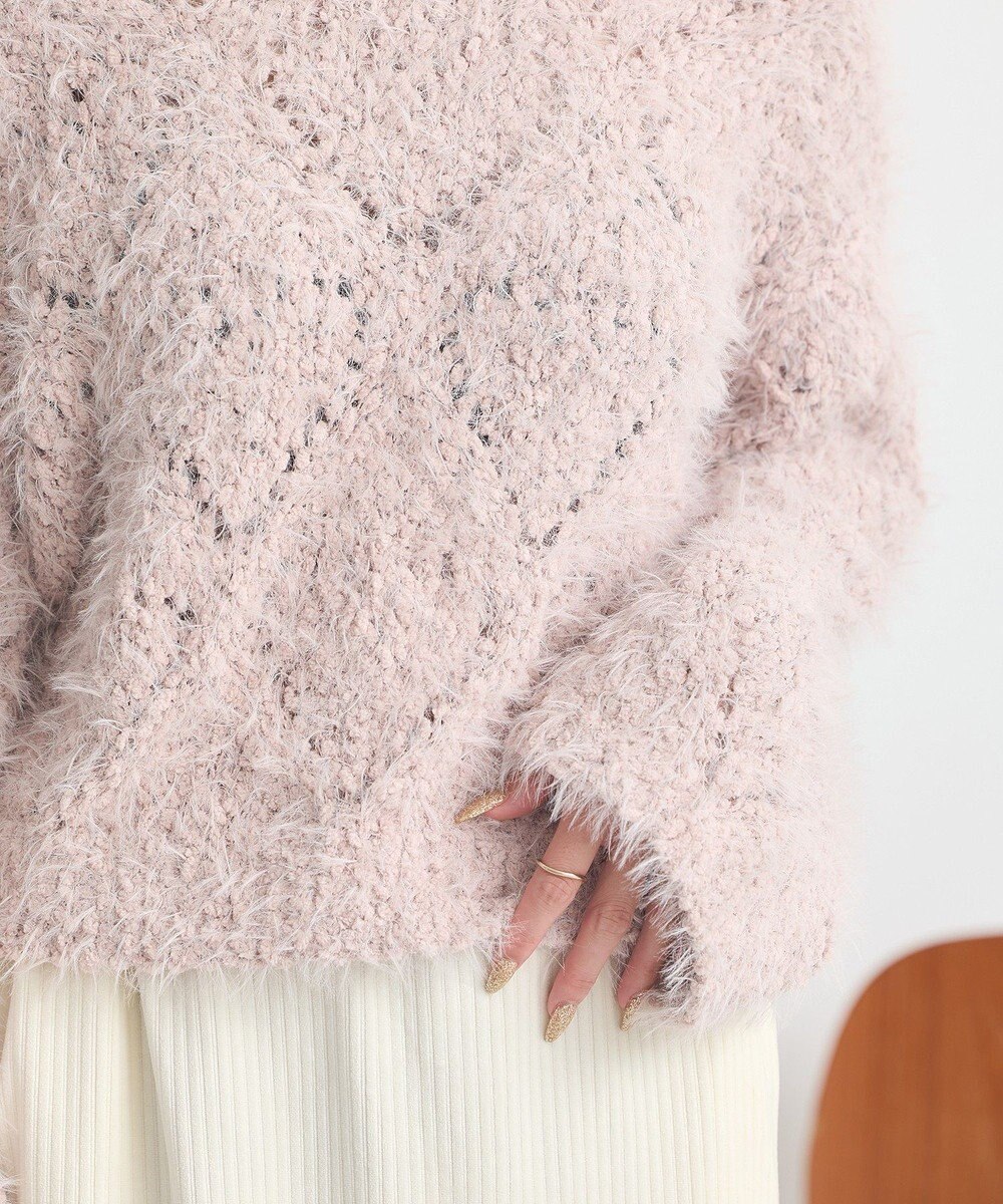 earth music&ecology シャギーミックス透かしハート柄ニットプルオーバ 