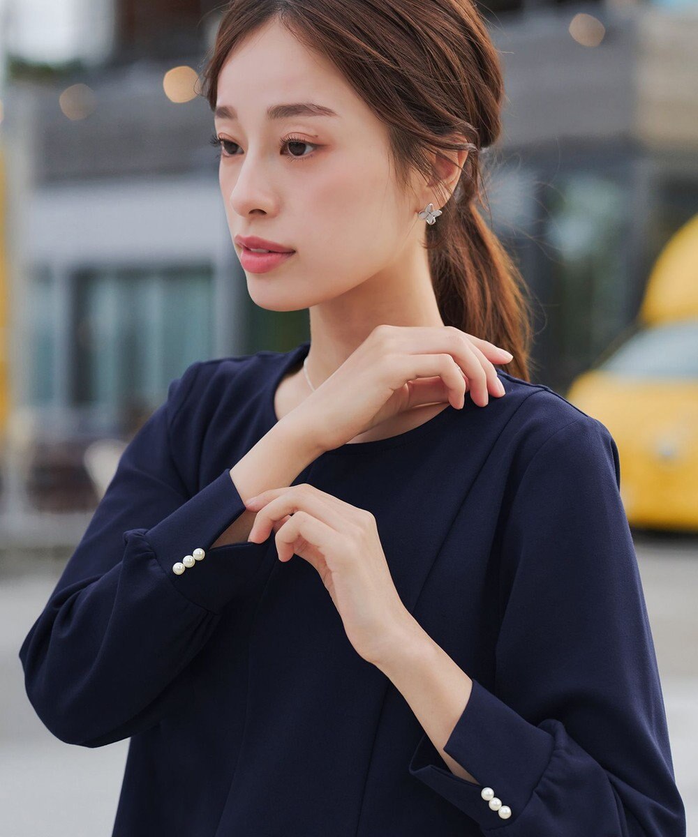 Tiaclasse 【洗える】袖パールポンチフレアトップス 