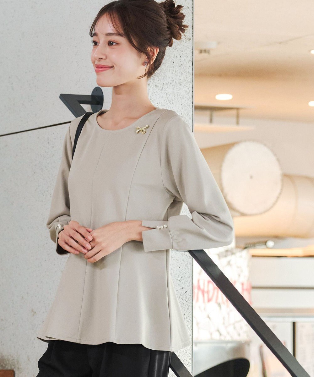 Tiaclasse 【洗える】袖パールポンチフレアトップス 