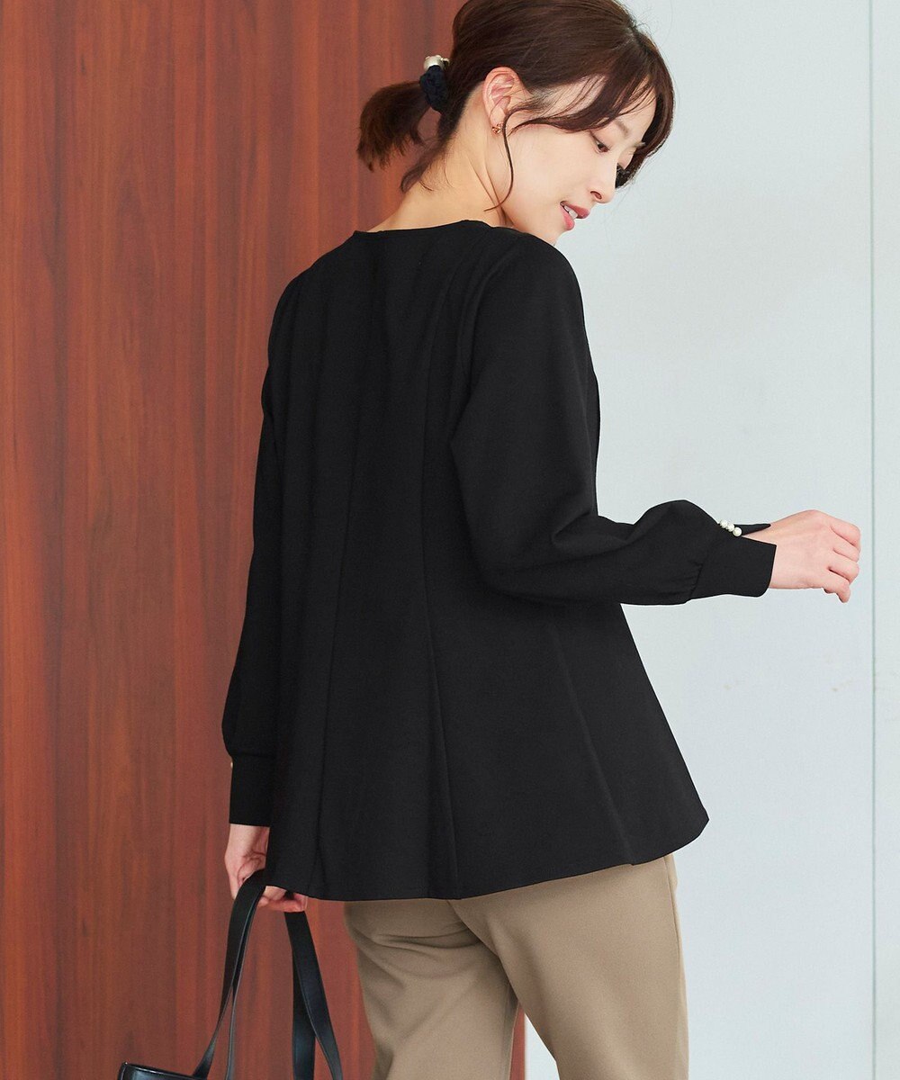 Tiaclasse 【洗える】袖パールポンチフレアトップス 