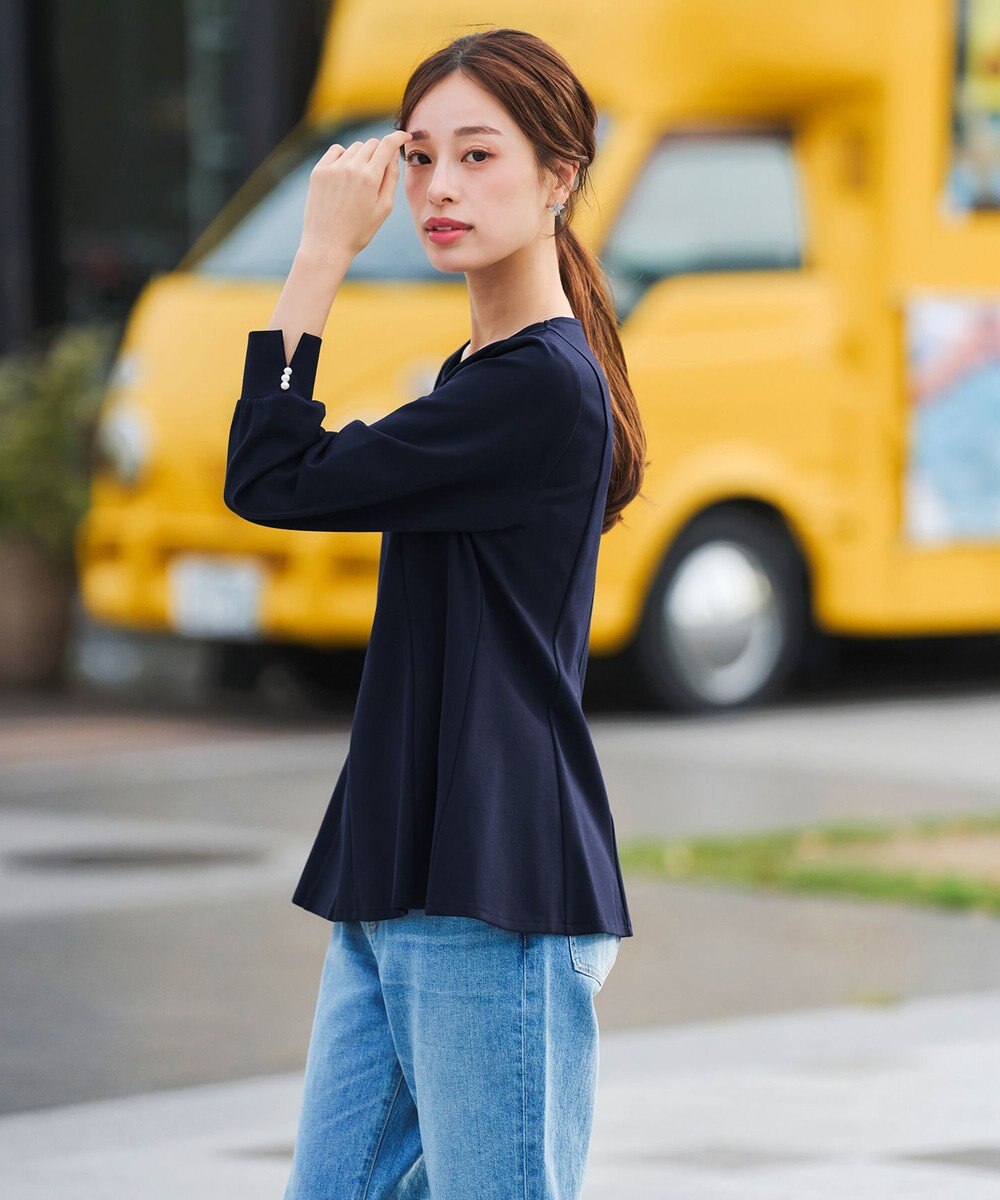 Tiaclasse 【洗える】袖パールポンチフレアトップス 