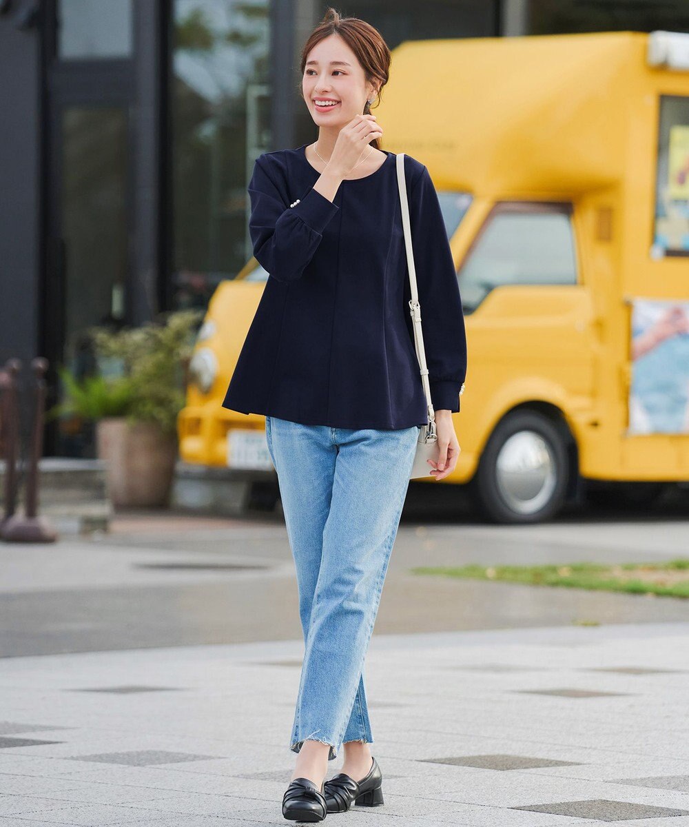 Tiaclasse 【洗える】袖パールポンチフレアトップス 