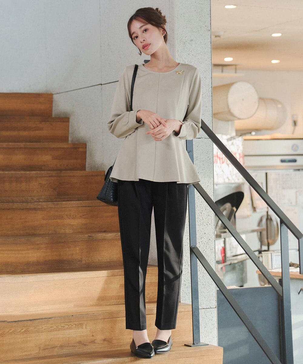 Tiaclasse 【洗える】袖パールポンチフレアトップス 