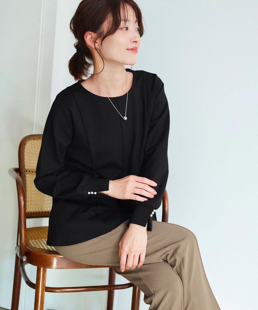 Tiaclasse 【洗える】袖パールポンチフレアトップス 