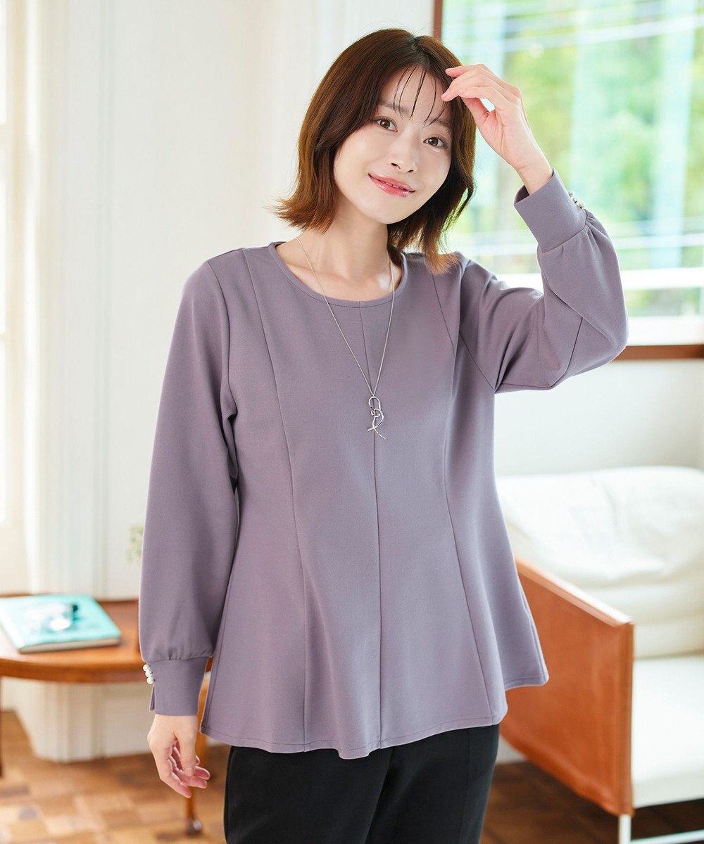 Tiaclasse 【洗える】袖パールポンチフレアトップス 