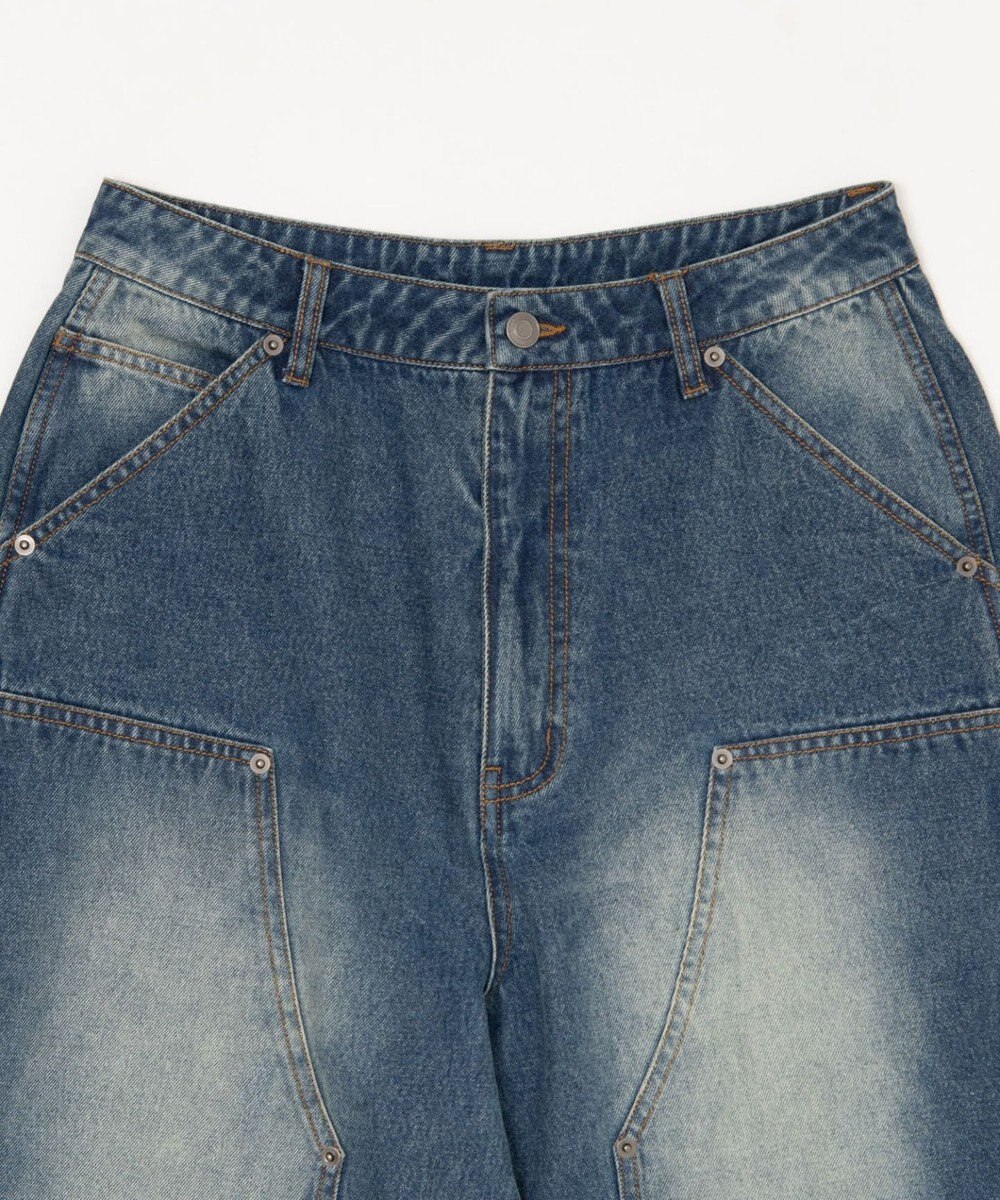WEGO 【ユニセックス着用ITEM】ダブルニーデニムショーツ 