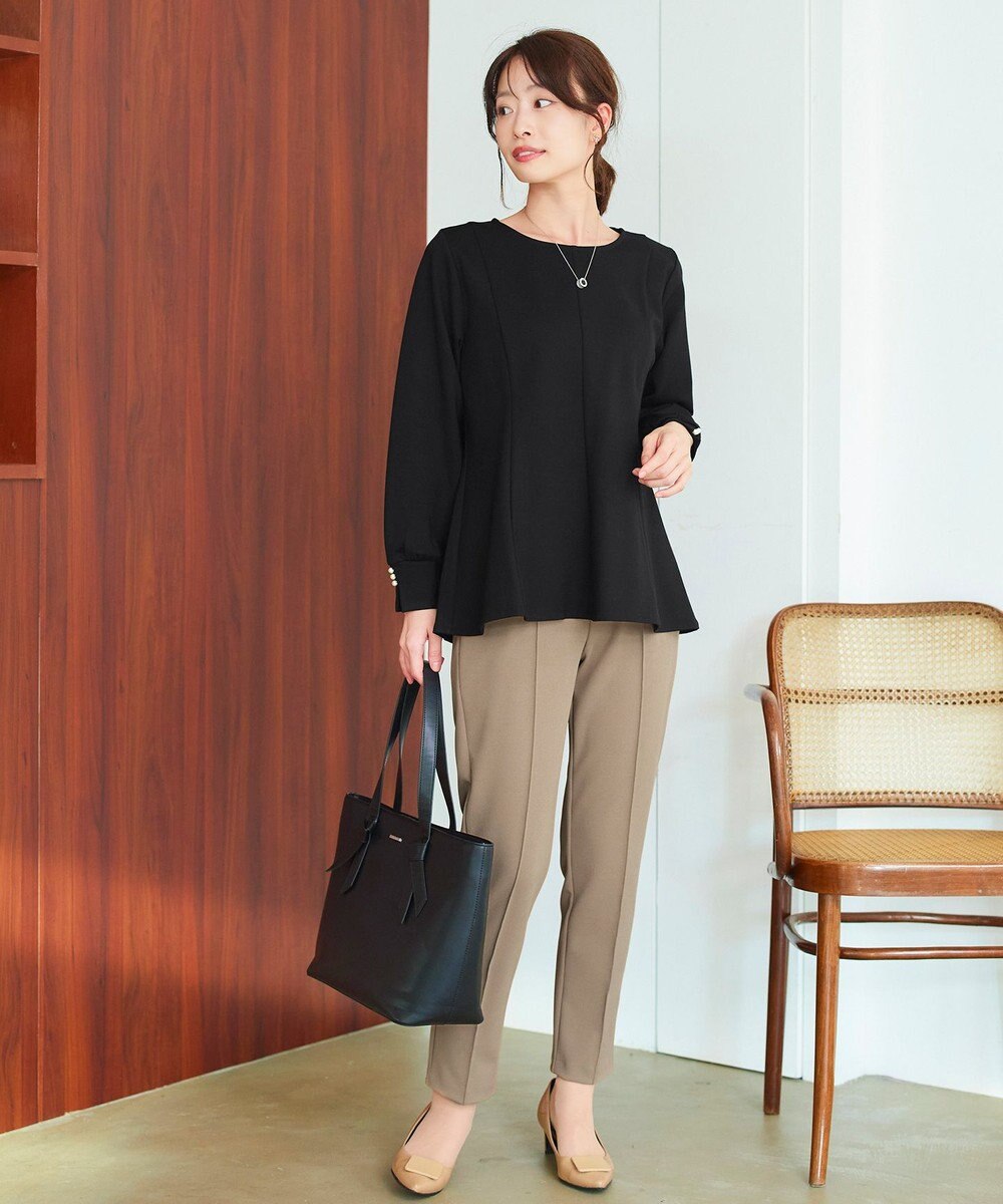 Tiaclasse 【洗える】袖パールポンチフレアトップス 