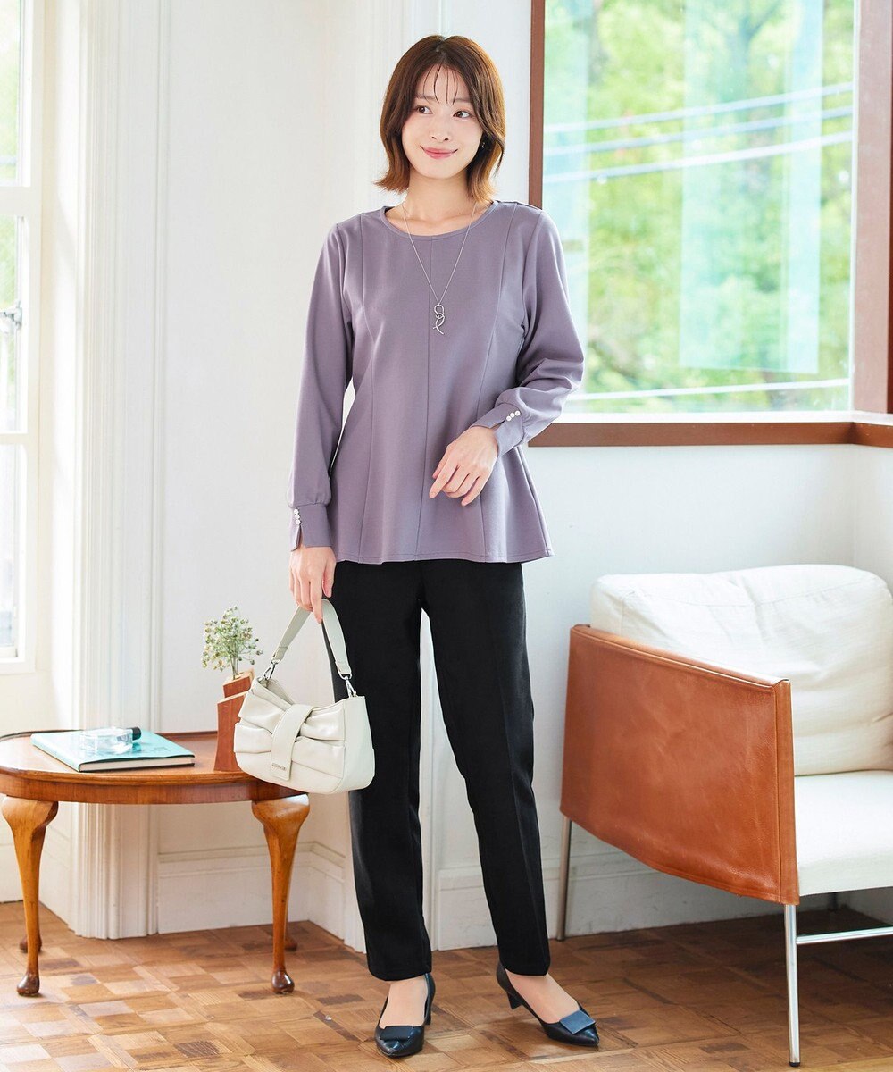 Tiaclasse 【洗える】袖パールポンチフレアトップス 