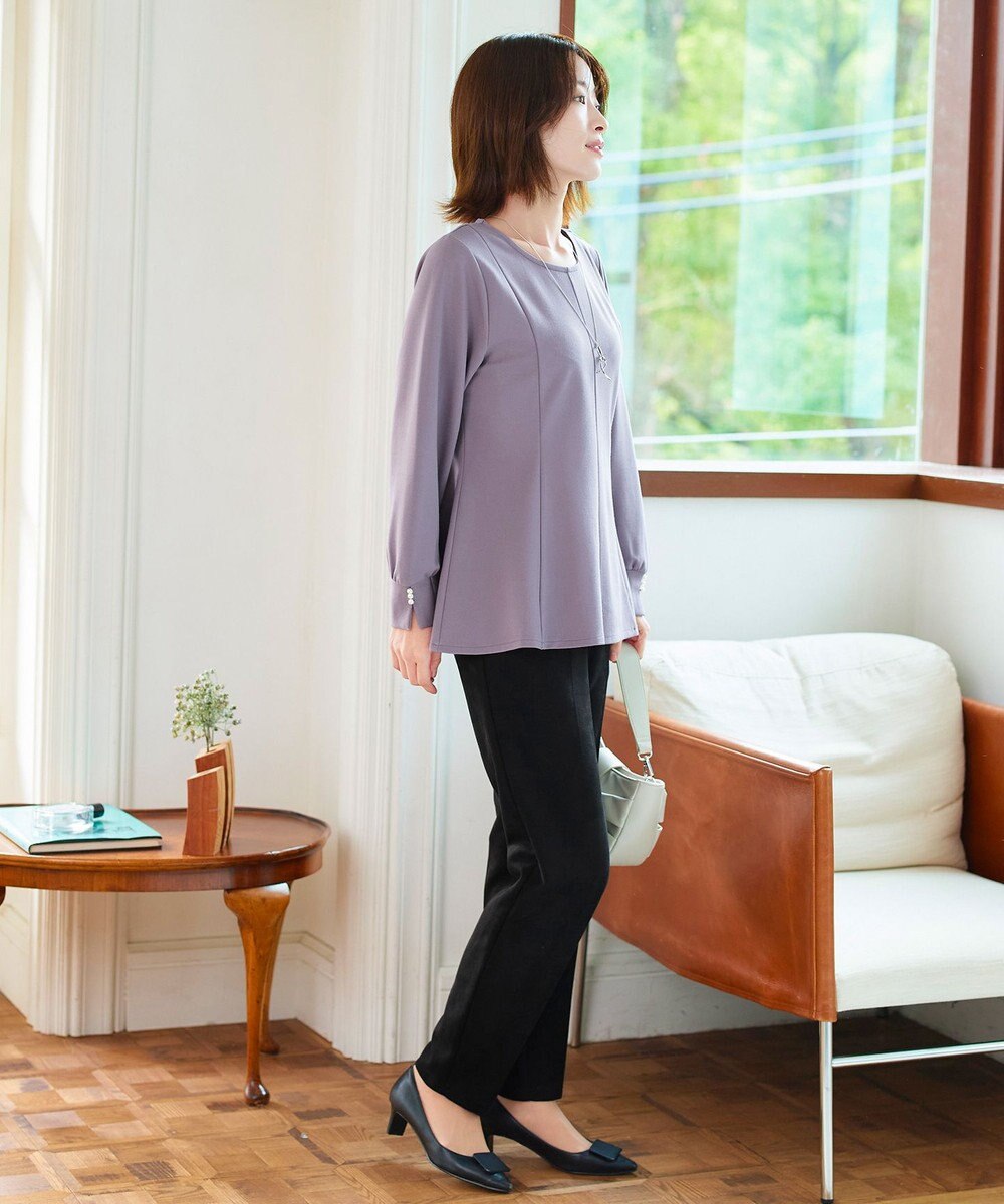 Tiaclasse 【洗える】袖パールポンチフレアトップス 