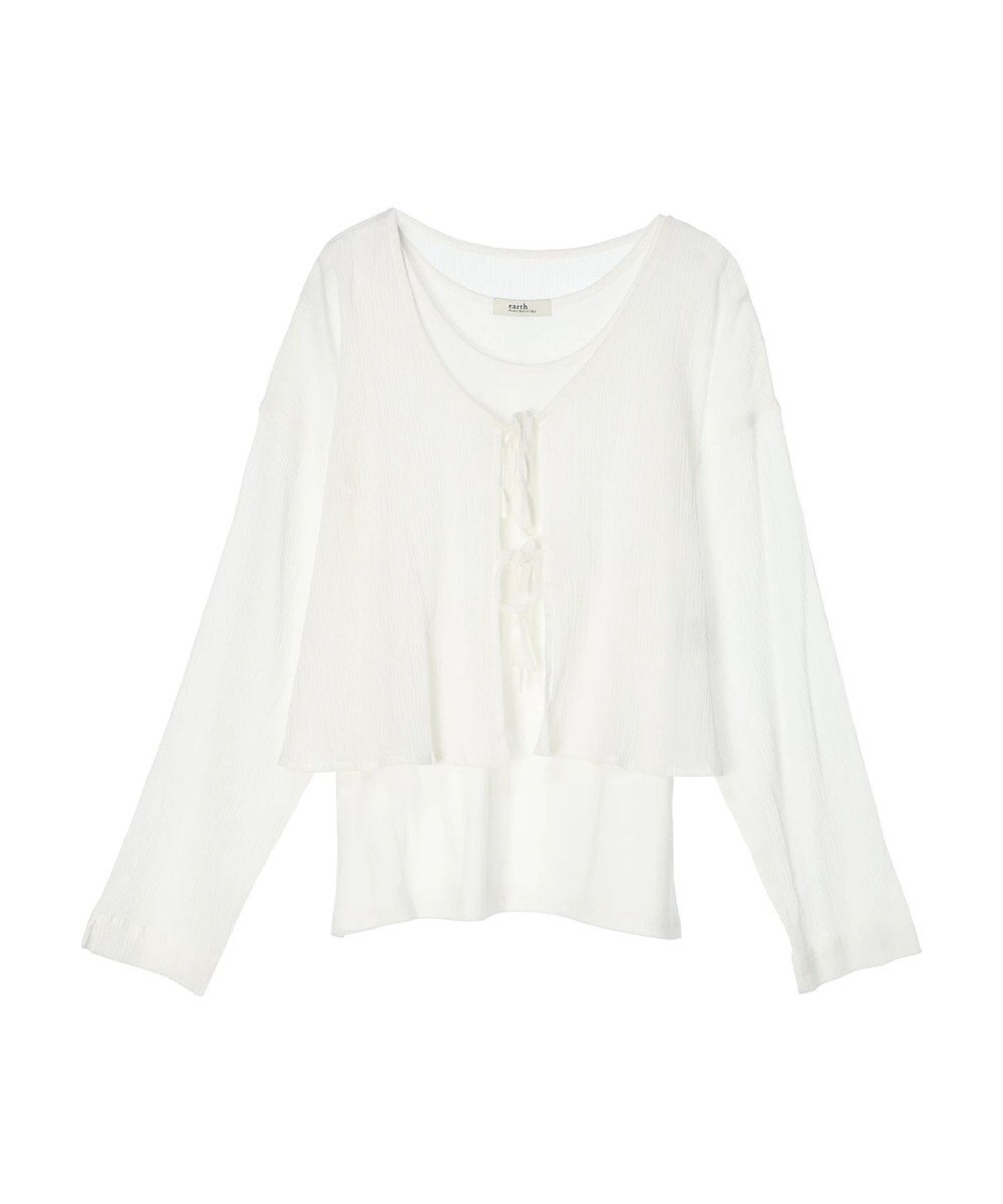 earth music&ecology ＳＥＴ２点クレープリボンブラウス＋インナー 